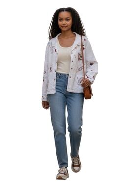 Johnny Was Workshop Embroidered White Linen Button-Up Jacket